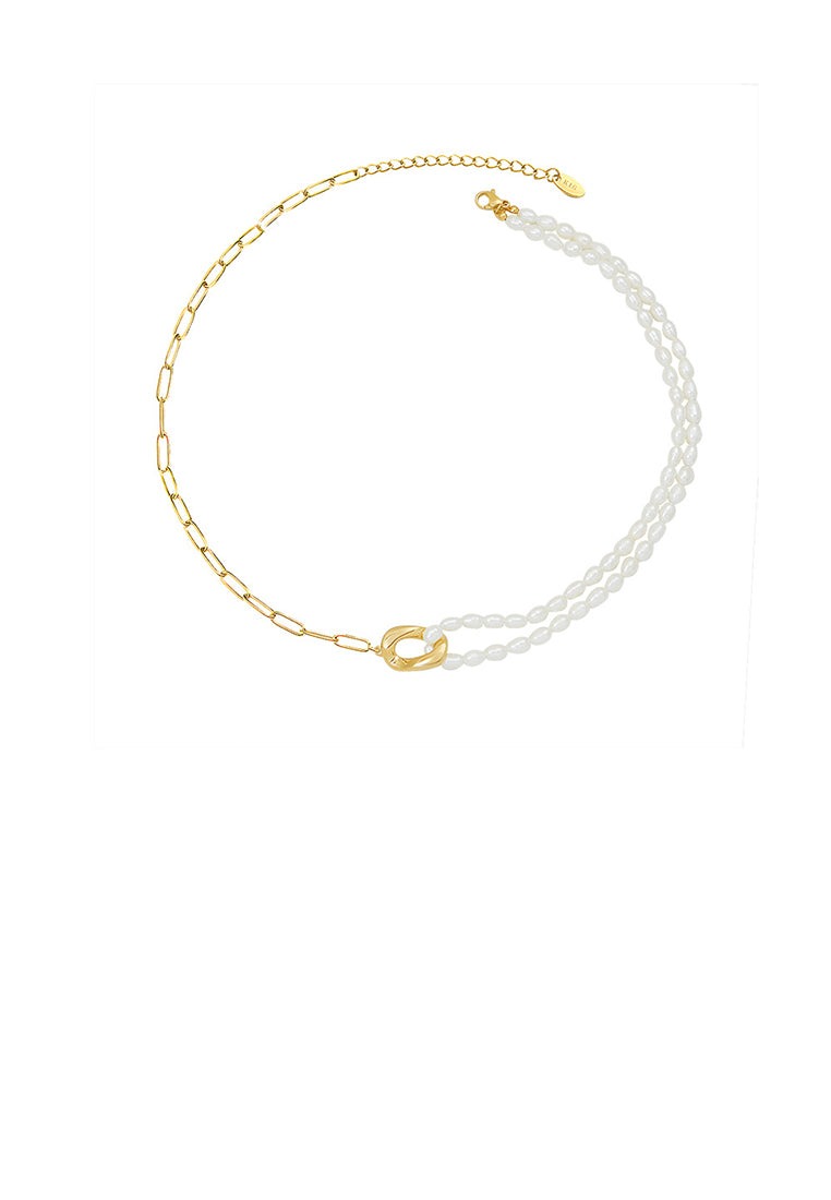 Fashion Elegant Plated Gold 316L Stainless Steel Geometric Beaded Imitation Pearl Necklace - Luxurious Look