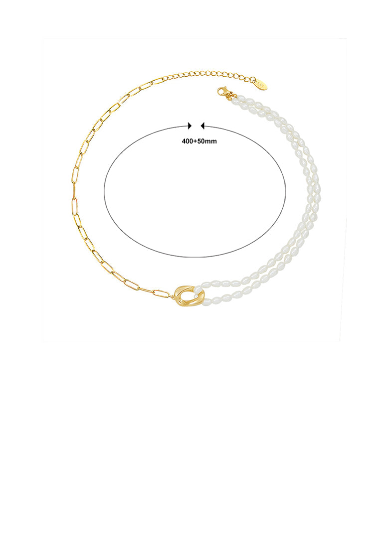 Fashion Elegant Plated Gold 316L Stainless Steel Geometric Beaded Imitation Pearl Necklace - Luxurious Look