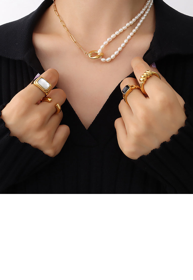 Fashion Elegant Plated Gold 316L Stainless Steel Geometric Beaded Imitation Pearl Necklace - Luxurious Look