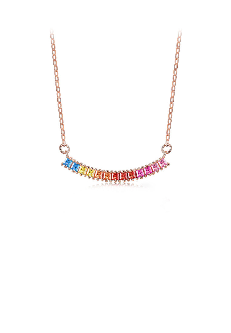925 Sterling Silver Plated Rose Gold Fashion Temperament Colorful Smiley Geometric Necklace with Cubic Zirconia - Luxurious Look