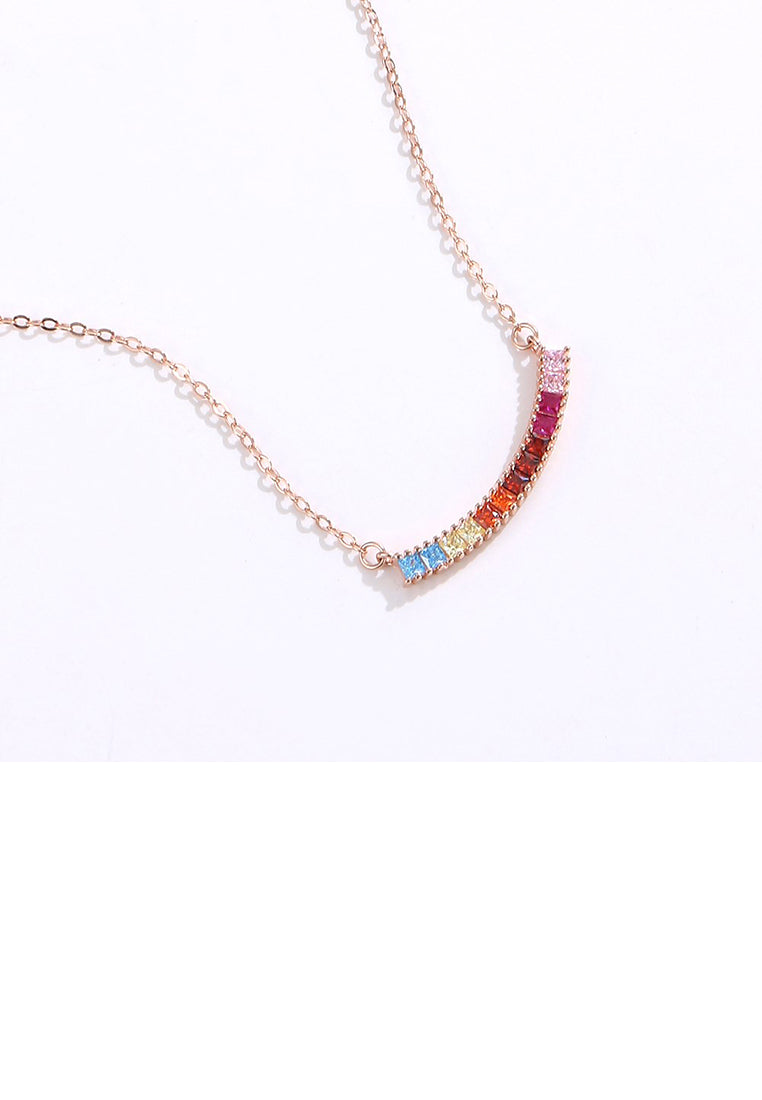 925 Sterling Silver Plated Rose Gold Fashion Temperament Colorful Smiley Geometric Necklace with Cubic Zirconia - Luxurious Look