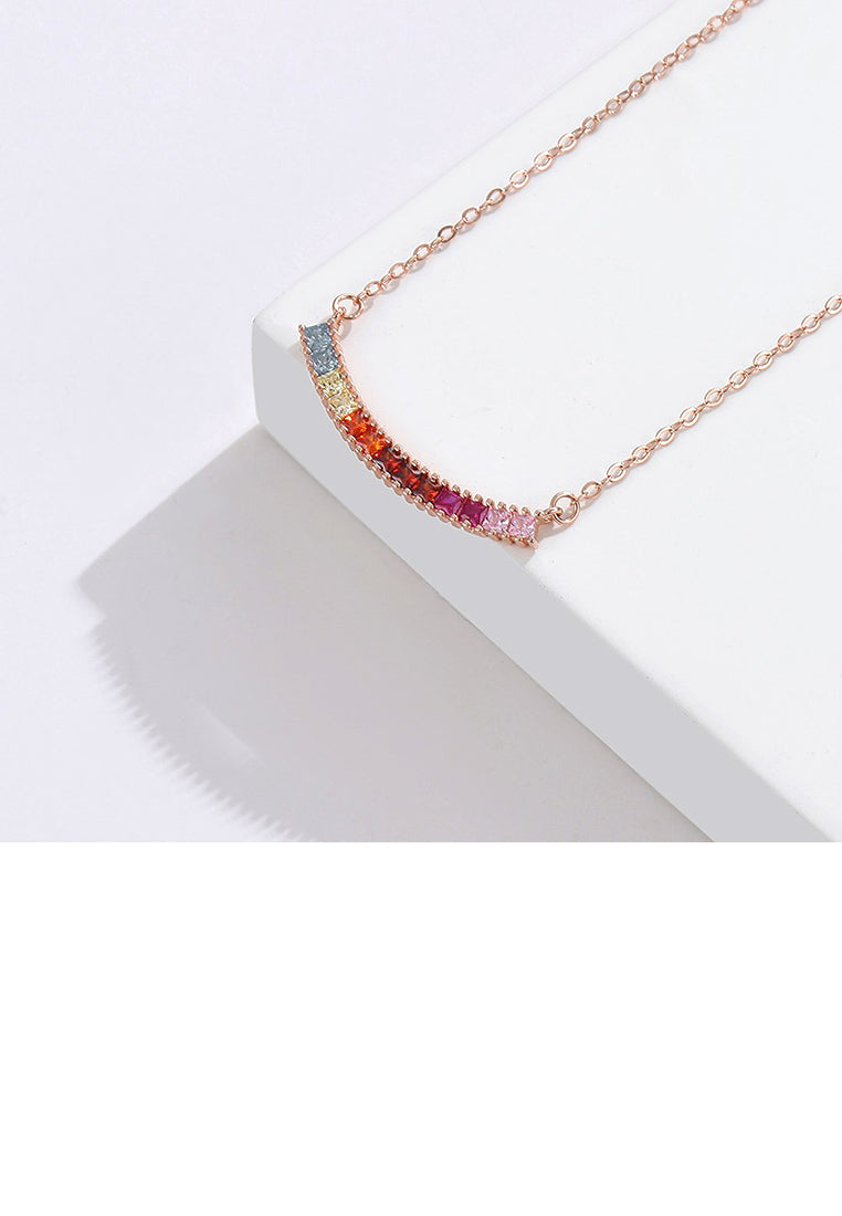 925 Sterling Silver Plated Rose Gold Fashion Temperament Colorful Smiley Geometric Necklace with Cubic Zirconia - Luxurious Look