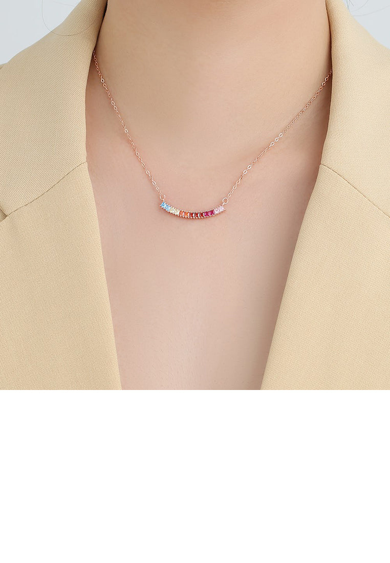 925 Sterling Silver Plated Rose Gold Fashion Temperament Colorful Smiley Geometric Necklace with Cubic Zirconia - Luxurious Look