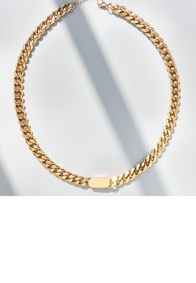 Fashion Personality Plated Gold 316L Stainless Steel Geometric Oval Chain Necklace