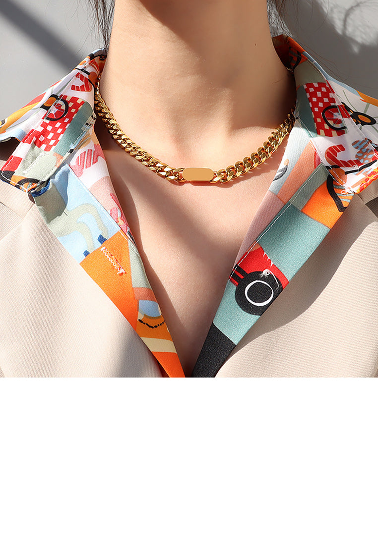 Fashion Personality Plated Gold 316L Stainless Steel Geometric Oval Chain Necklace