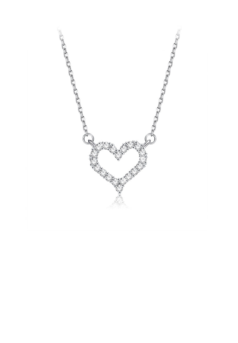 925 Sterling Silver Simple and Sweet Hollow Heart Necklace with Cubic Zirconia - Luxurious Look
