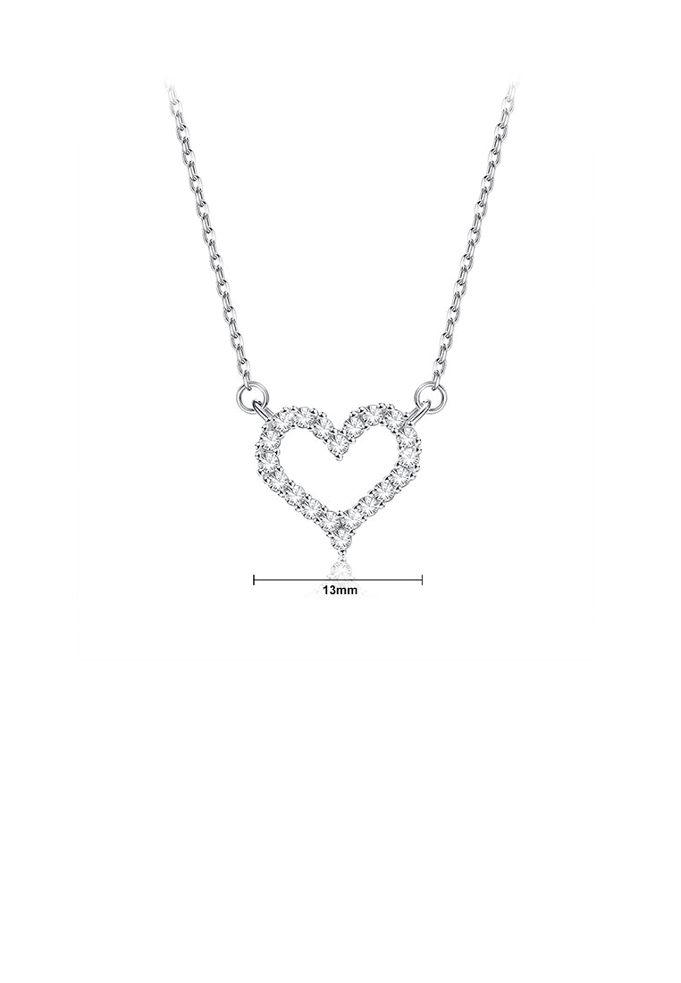 925 Sterling Silver Simple and Sweet Hollow Heart Necklace with Cubic Zirconia - Luxurious Look