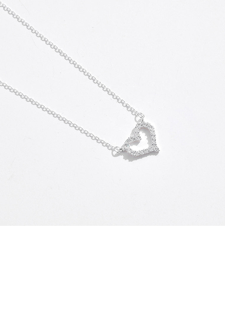 925 Sterling Silver Simple and Sweet Hollow Heart Necklace with Cubic Zirconia - Luxurious Look