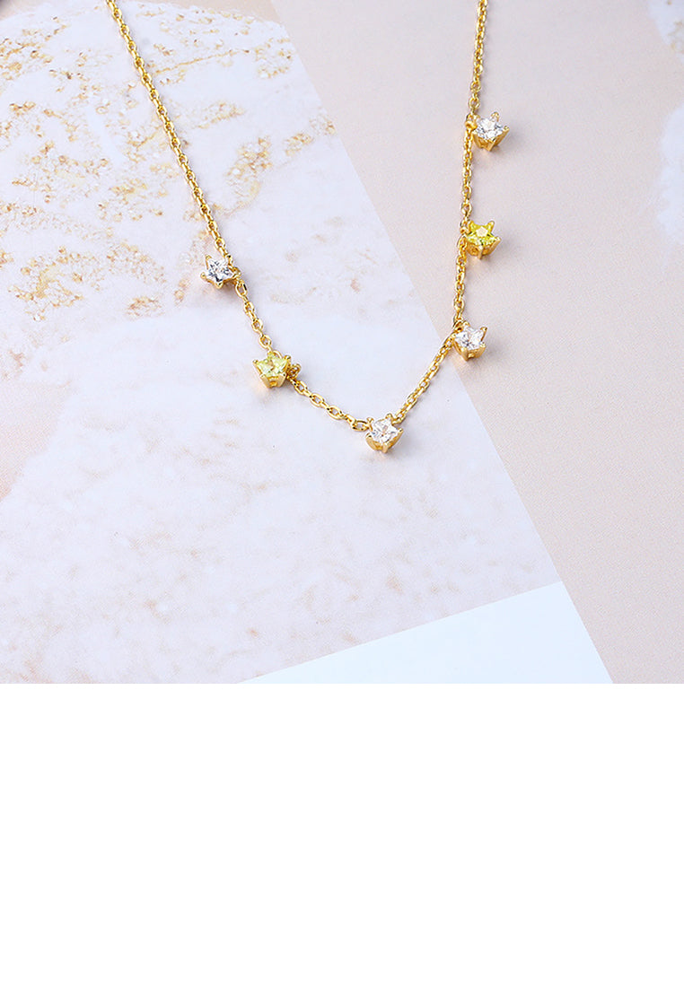 925 Sterling Silver Plated Gold Simple and Delicate Star Necklace with Cubic Zirconia - Luxurious Look