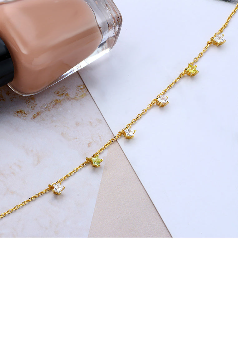 925 Sterling Silver Plated Gold Simple and Delicate Star Necklace with Cubic Zirconia - Luxurious Look