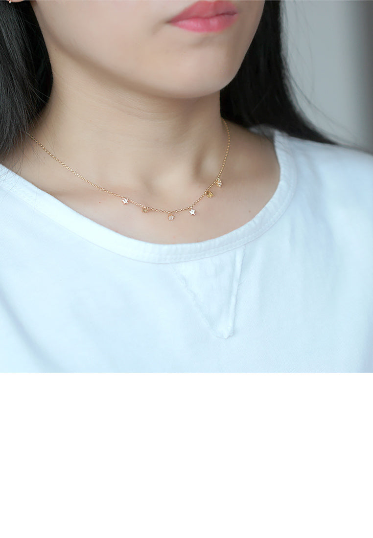 925 Sterling Silver Plated Gold Simple and Delicate Star Necklace with Cubic Zirconia - Luxurious Look