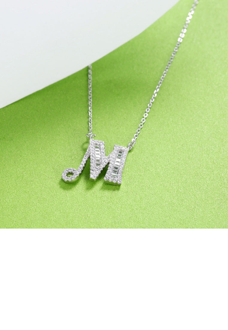 925 Sterling Silver Fashion Personality English Alphabet M Cubic Zircon Necklace