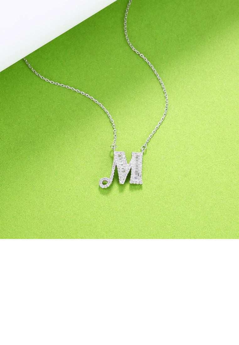 925 Sterling Silver Fashion Personality English Alphabet M Cubic Zircon Necklace