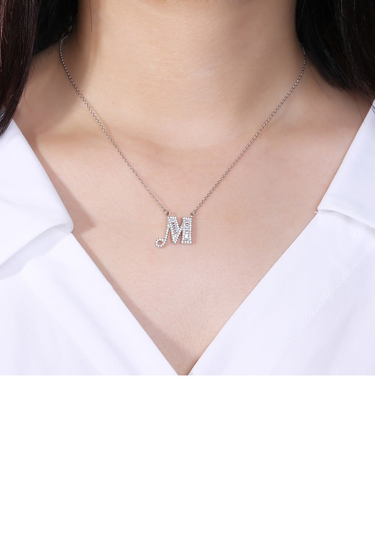 925 Sterling Silver Fashion Personality English Alphabet M Cubic Zircon Necklace
