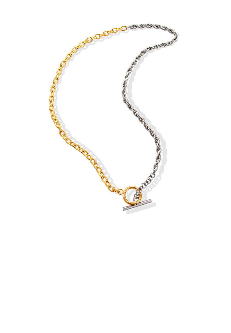 Simple and Fashion Plated Gold 316L Stainless Steel Two-color Twist Chain Stitching Necklace