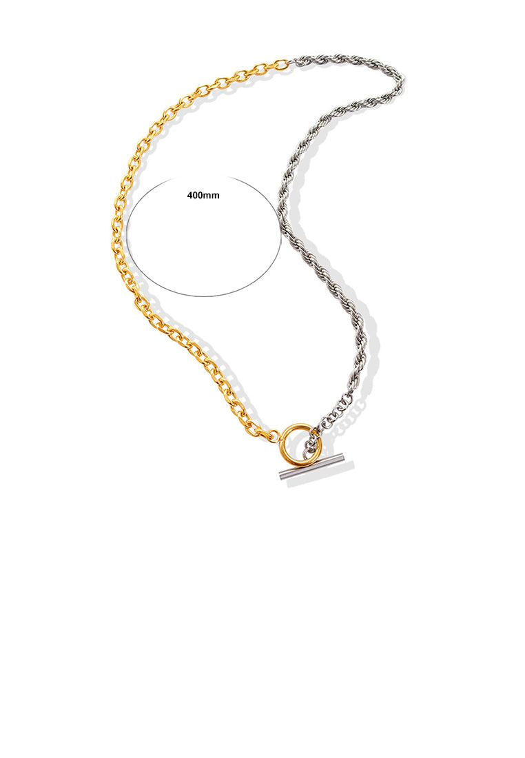 Simple and Fashion Plated Gold 316L Stainless Steel Two-color Twist Chain Stitching Necklace