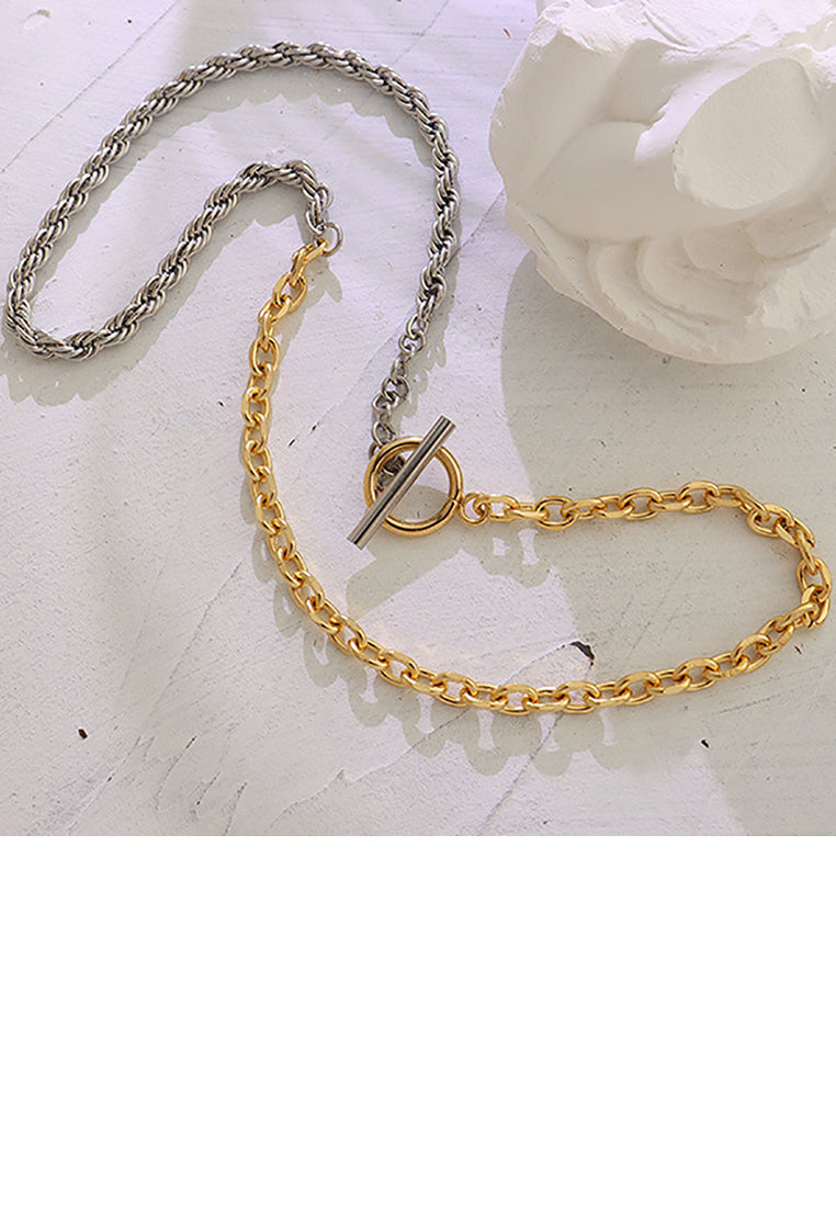 Simple and Fashion Plated Gold 316L Stainless Steel Two-color Twist Chain Stitching Necklace