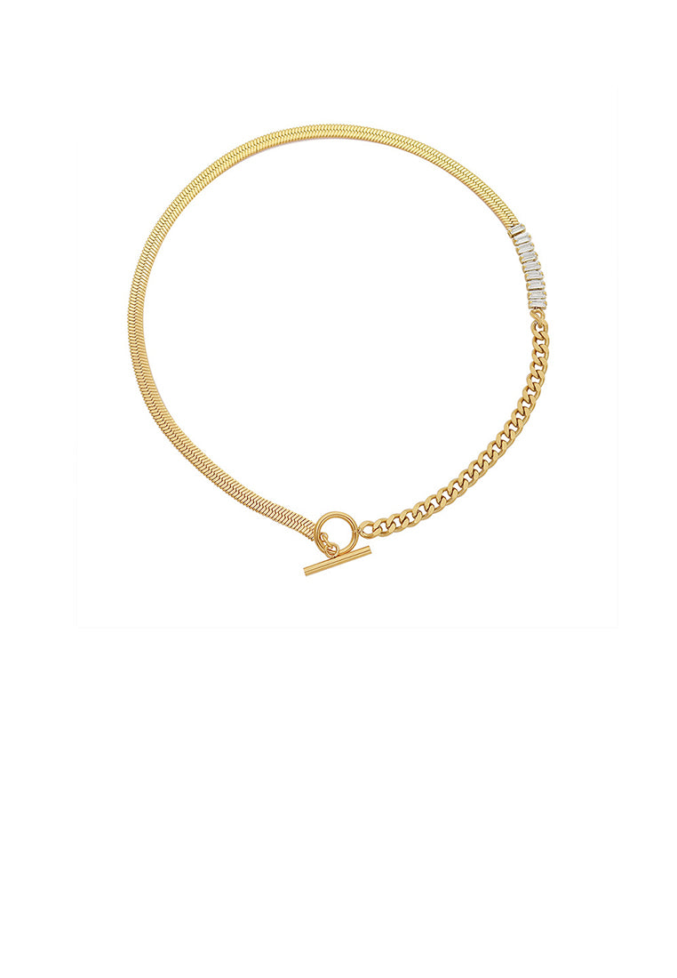 Simple Personality Plated Gold 316L Stainless Steel Geometric Chain Stitching Cubic Zirconia Necklace - Luxurious Look