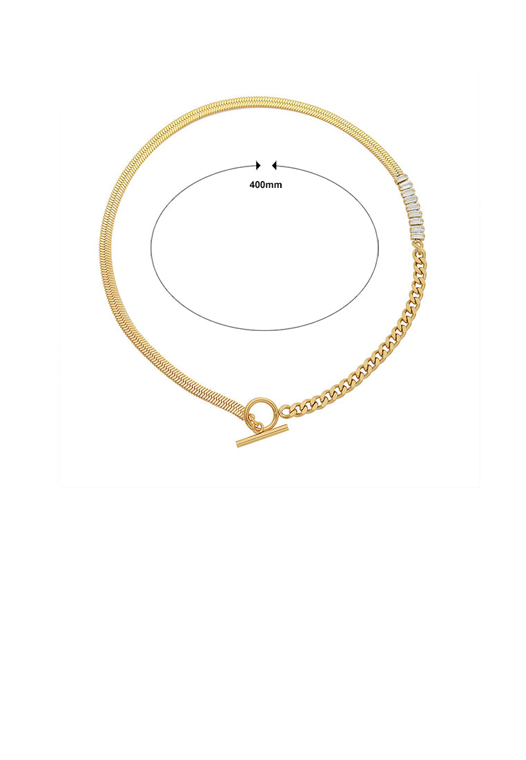 Simple Personality Plated Gold 316L Stainless Steel Geometric Chain Stitching Cubic Zirconia Necklace - Luxurious Look