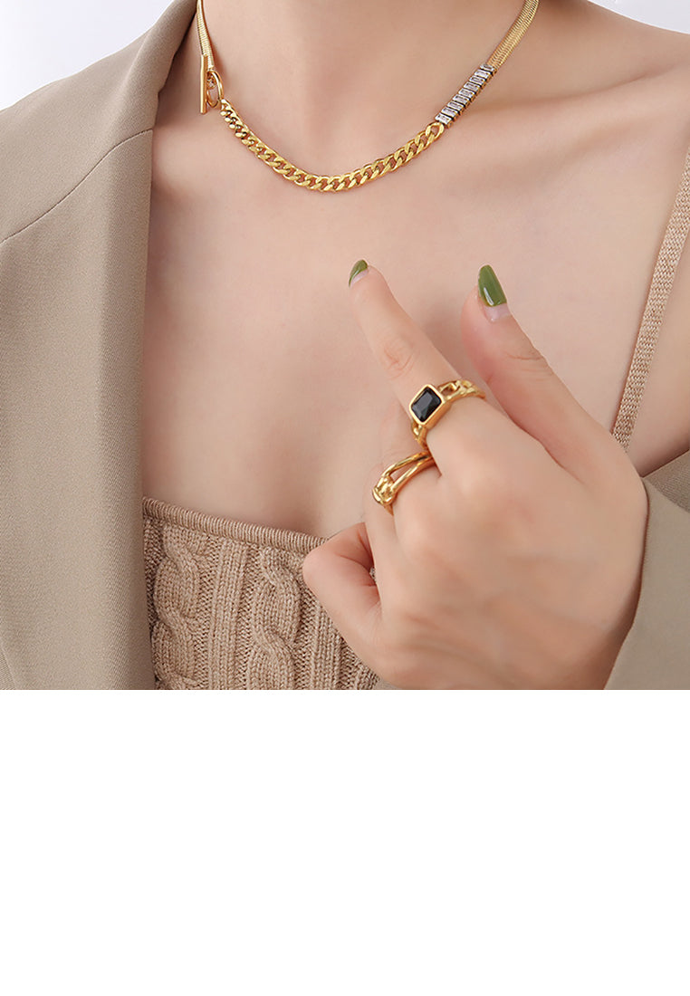 Simple Personality Plated Gold 316L Stainless Steel Geometric Chain Stitching Cubic Zirconia Necklace - Luxurious Look