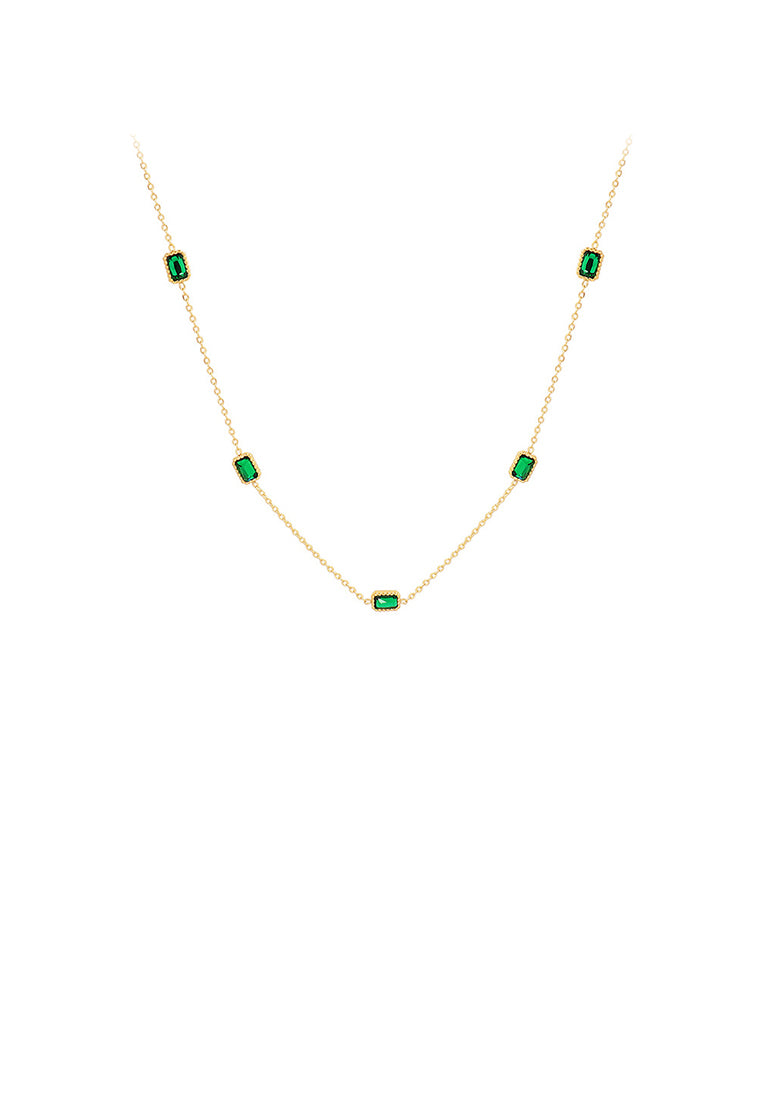 Fashion Simple Plated Gold 316L Stainless Steel Geometric Square Necklace with Green Cubic Zirconia - Luxurious Look