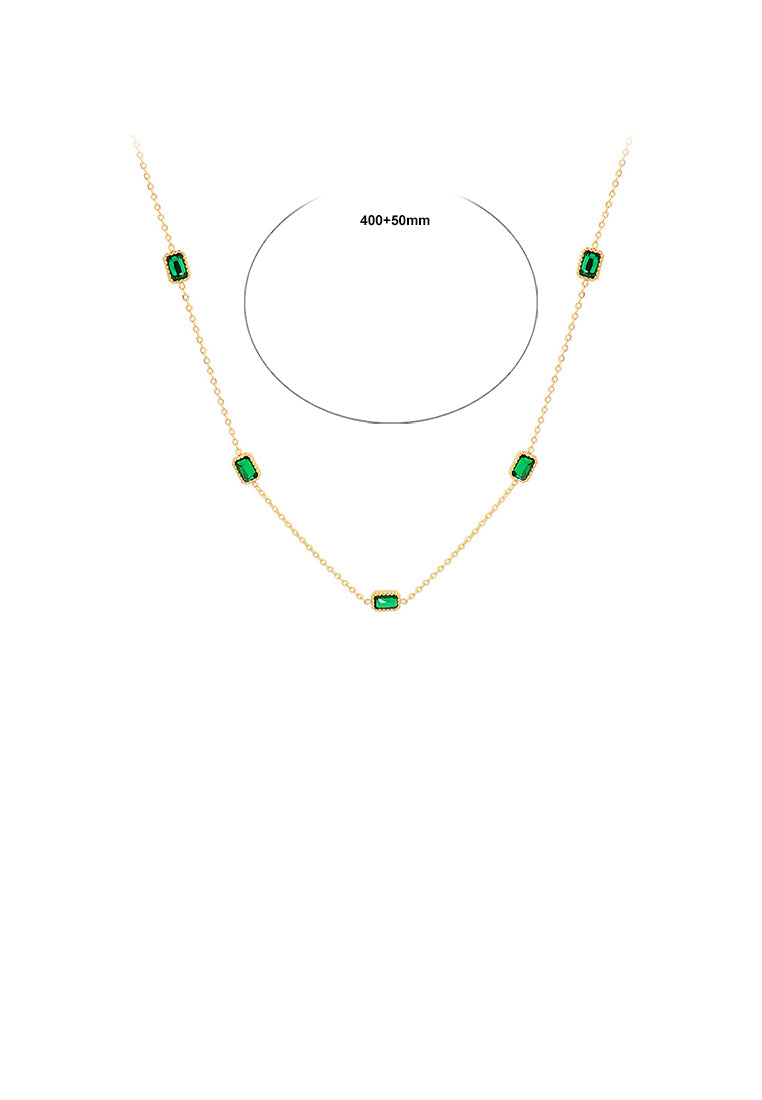 Fashion Simple Plated Gold 316L Stainless Steel Geometric Square Necklace with Green Cubic Zirconia - Luxurious Look