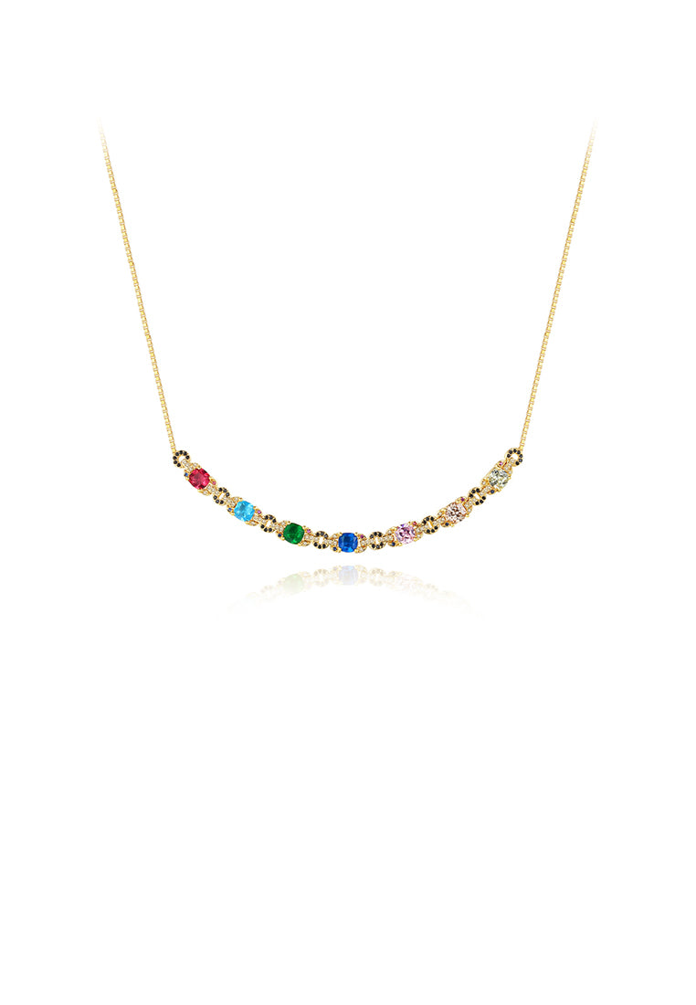 Simple and Fashion Plated Gold Geometric Smile Colorful Cubic Zirconia Necklace - Luxurious Look
