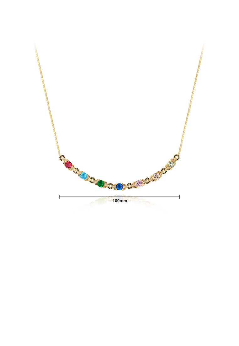 Simple and Fashion Plated Gold Geometric Smile Colorful Cubic Zirconia Necklace - Luxurious Look