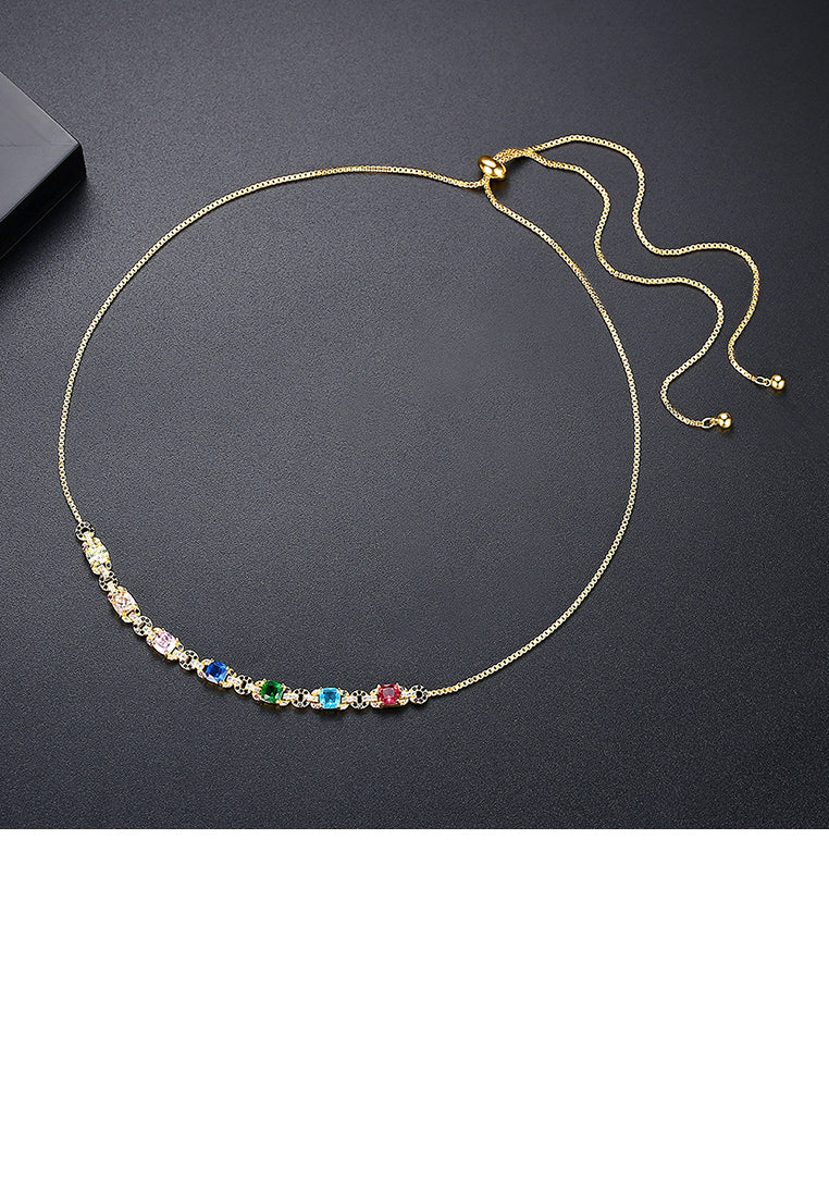 Simple and Fashion Plated Gold Geometric Smile Colorful Cubic Zirconia Necklace - Luxurious Look