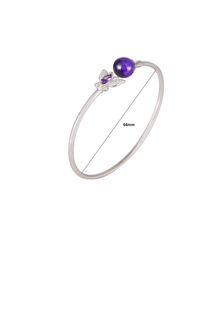 925 Sterling Silver Fashion Elegant Butterfly Purple Freshwater Pearl Bangle - Luxurious Look