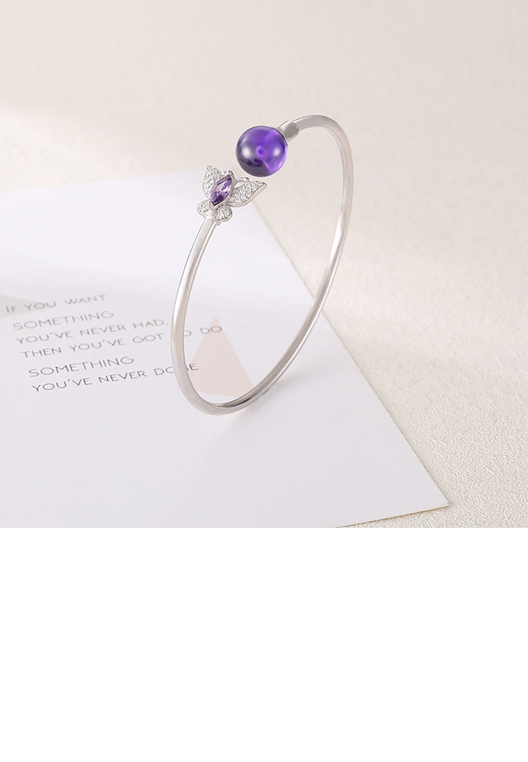 925 Sterling Silver Fashion Elegant Butterfly Purple Freshwater Pearl Bangle - Luxurious Look
