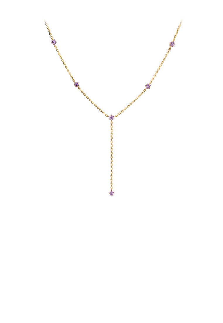 925 Sterling Silver Plated Gold Simple Temperament Purple Five-pointed Star Cubic Zirconia Tassel Necklace - Luxurious Look