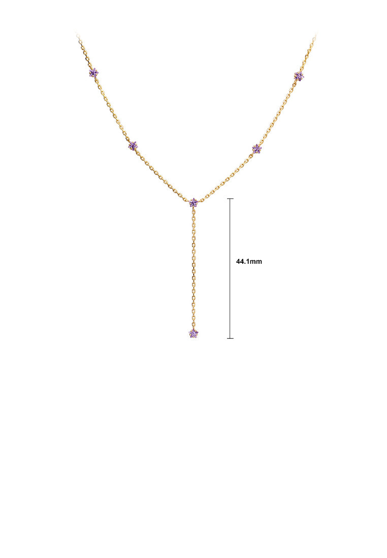 925 Sterling Silver Plated Gold Simple Temperament Purple Five-pointed Star Cubic Zirconia Tassel Necklace - Luxurious Look
