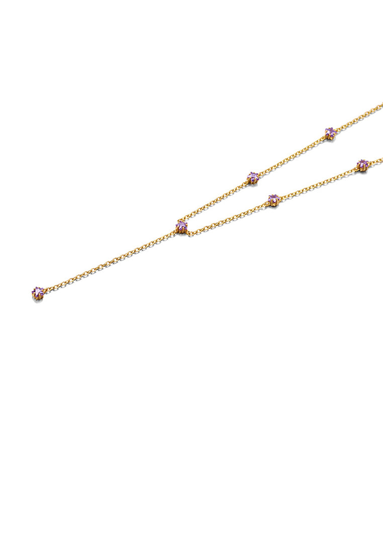 925 Sterling Silver Plated Gold Simple Temperament Purple Five-pointed Star Cubic Zirconia Tassel Necklace - Luxurious Look
