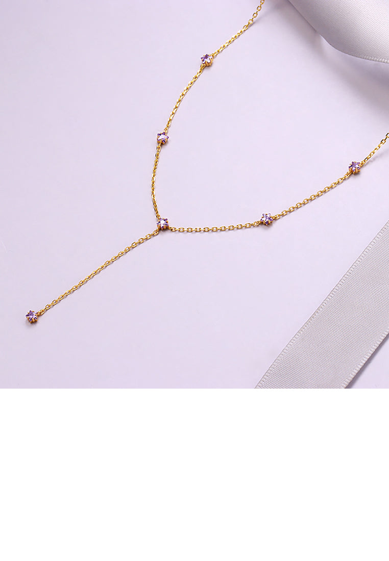 925 Sterling Silver Plated Gold Simple Temperament Purple Five-pointed Star Cubic Zirconia Tassel Necklace - Luxurious Look