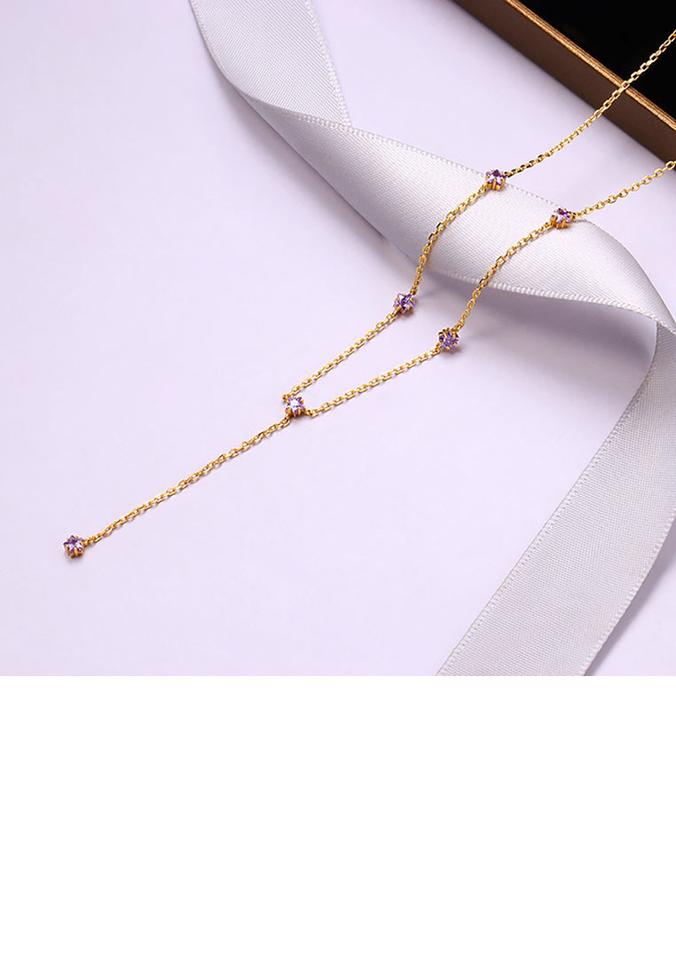 925 Sterling Silver Plated Gold Simple Temperament Purple Five-pointed Star Cubic Zirconia Tassel Necklace - Luxurious Look