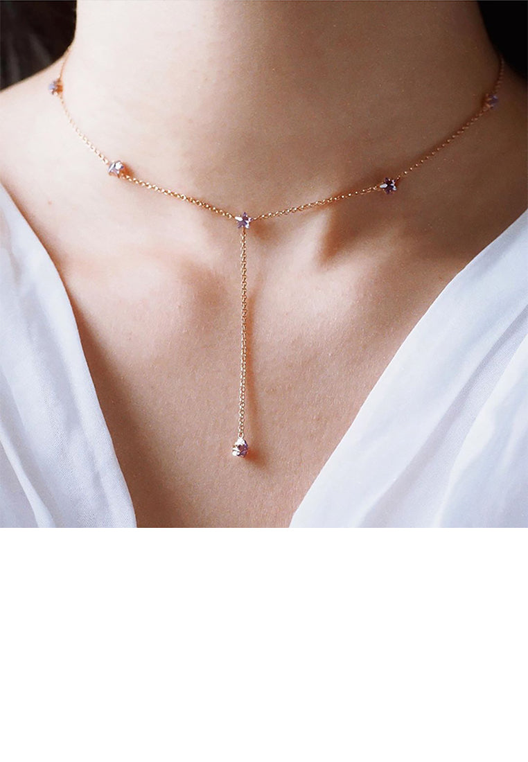925 Sterling Silver Plated Gold Simple Temperament Purple Five-pointed Star Cubic Zirconia Tassel Necklace - Luxurious Look