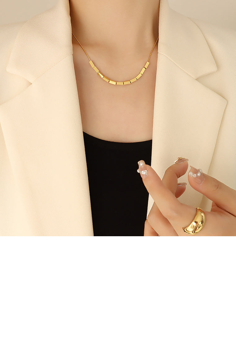 Fashion Simple Plated Gold 316L Stainless Steel Geometric Square Necklace