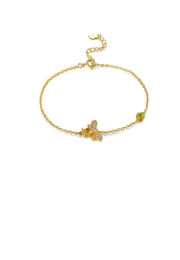 925 Sterling Silver Plated Gold Fashion Cute Bee Bracelet with Cubic Zirconia - Luxurious Look