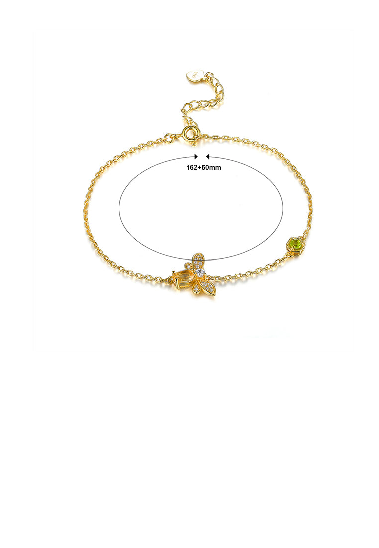 925 Sterling Silver Plated Gold Fashion Cute Bee Bracelet with Cubic Zirconia - Luxurious Look
