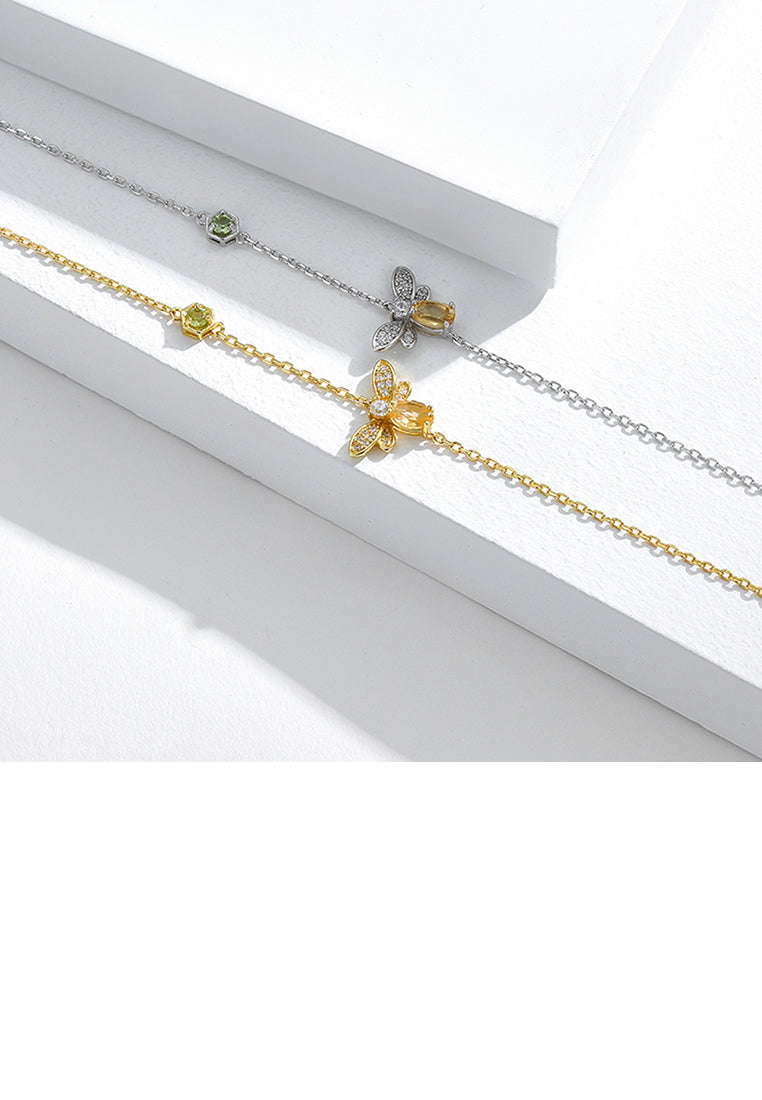 925 Sterling Silver Plated Gold Fashion Cute Bee Bracelet with Cubic Zirconia - Luxurious Look