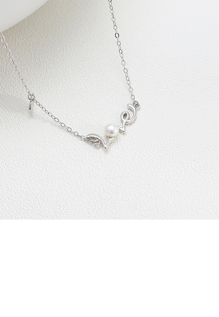 925 Sterling Silver Simple Romantic Love Freshwater Pearl Necklace - Luxurious Look