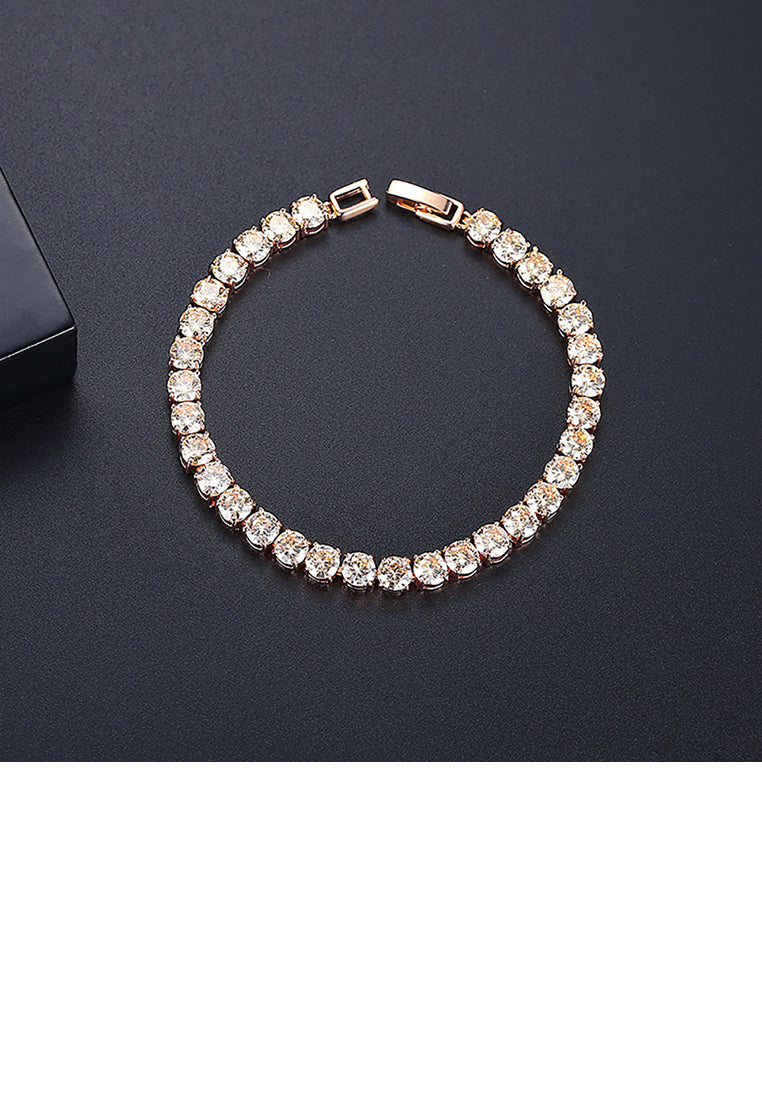 Simple Fashion Plated Rose Gold Geometric Bracelet with Cubic Zirconia - Luxurious Look