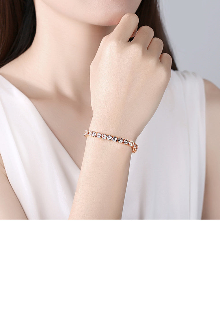 Simple Fashion Plated Rose Gold Geometric Bracelet with Cubic Zirconia - Luxurious Look