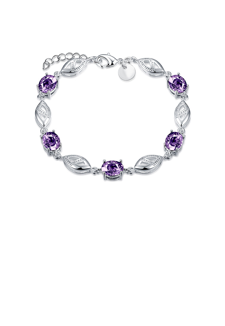 Simple Leaf Bracelet with Purple Austrian Element