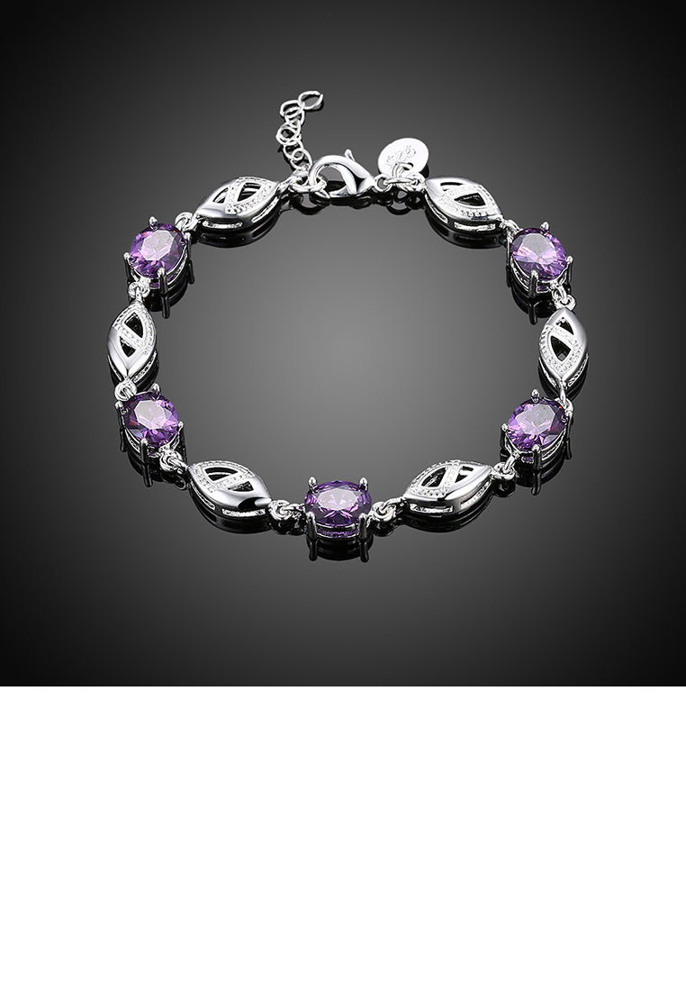 Simple Leaf Bracelet with Purple Austrian Element