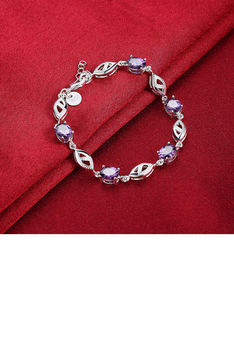 Simple Leaf Bracelet with Purple Austrian Element