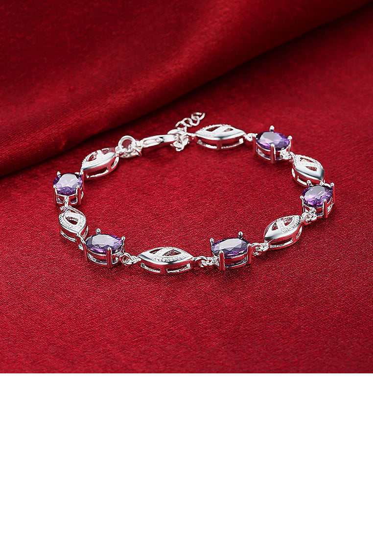 Simple Leaf Bracelet with Purple Austrian Element