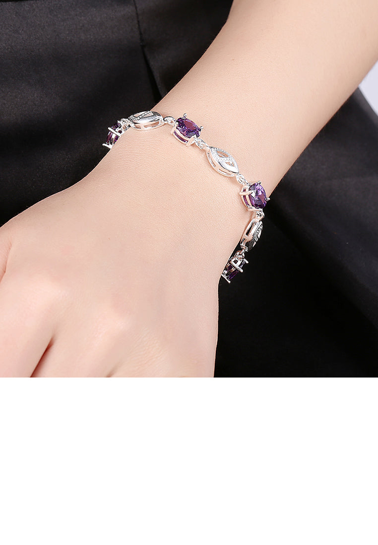 Simple Leaf Bracelet with Purple Austrian Element