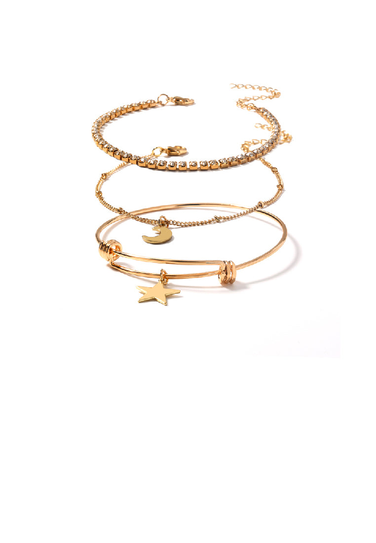 Simple Temperament Plated Gold Star Moon Multilayer Bracelet with Cubic Zirconia - Luxurious Look